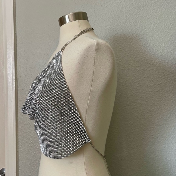 NWT Bodyrage Silver Chainmail Halter Top OSFM Clubwear Sexy New - Picture 2 of 9